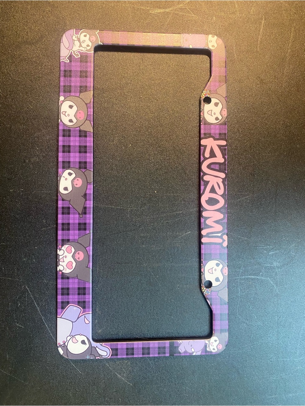 Kuromi Purple Plaid License Plate Frame